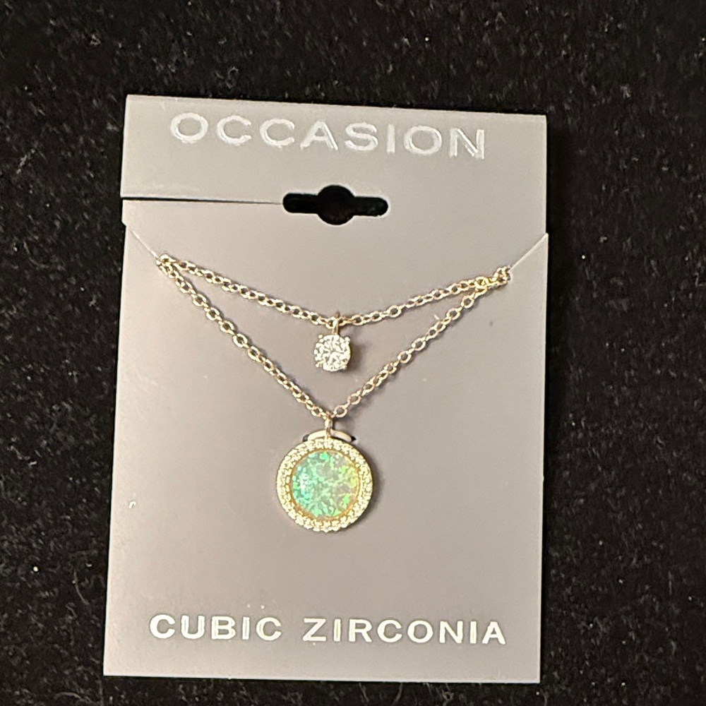 Occasion Rose Gold Necklace with CZ and faux opal stones